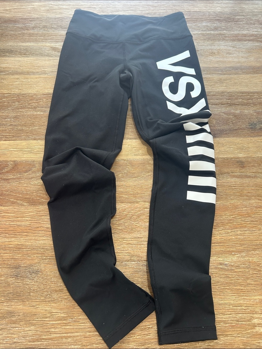 PINK Victoria's Secret Sport Black Leggings with White Side Logo small VSX